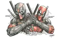 trust no one forearm sleeve deadpool  tattoo design idea