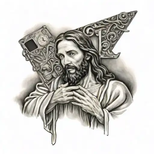 jesus hold phone tattoo design idea