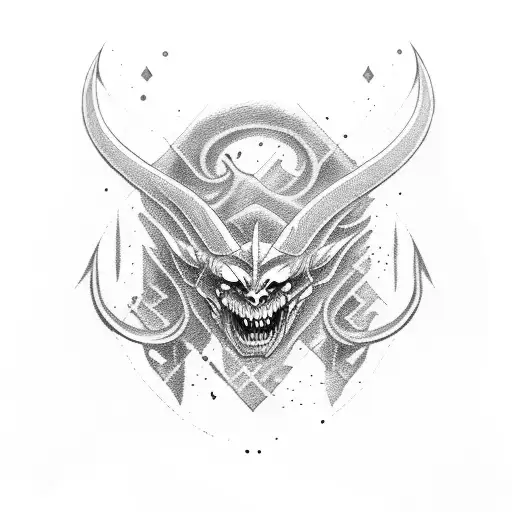 A thin long sword with half a devil's face  tattoo design idea