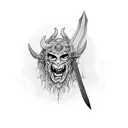 A thin long sword with half a devil's face  tattoo design idea