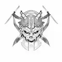 Sword with Japanese samurai design and devil  tattoo design idea