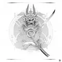 Sword with Japanese samurai design and devil  tattoo design idea