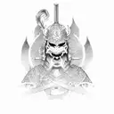 Sword with Japanese samurai design and devil  tattoo design idea