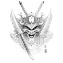 Sword with Japanese samurai design and devil  tattoo design idea