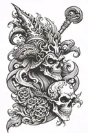 flaming jester with skull on fire  tattoo design idea