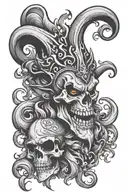 flaming jester with skull on fire  tattoo design idea
