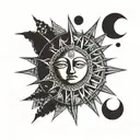  the moon and the sun are one esoteric vibe tatto face on sun and eye on moon minimalism round    tattoo design idea