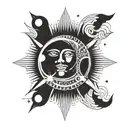  the moon and the sun are one esoteric vibe tatto face on sun and eye on moon minimalism round    tattoo design idea