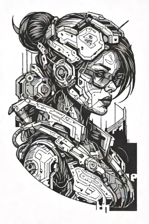 cyberpunk girl tattoo design idea