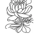 linework bouquet with three flower stems (lily of the valley, chrysanthemum, and narcisuss) tattoo design idea