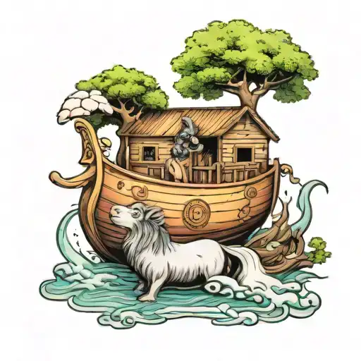 Noahs ark with tree growing tattoo design idea