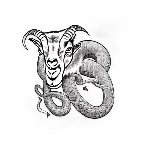 anaconda constricting goat, water  tattoo design idea