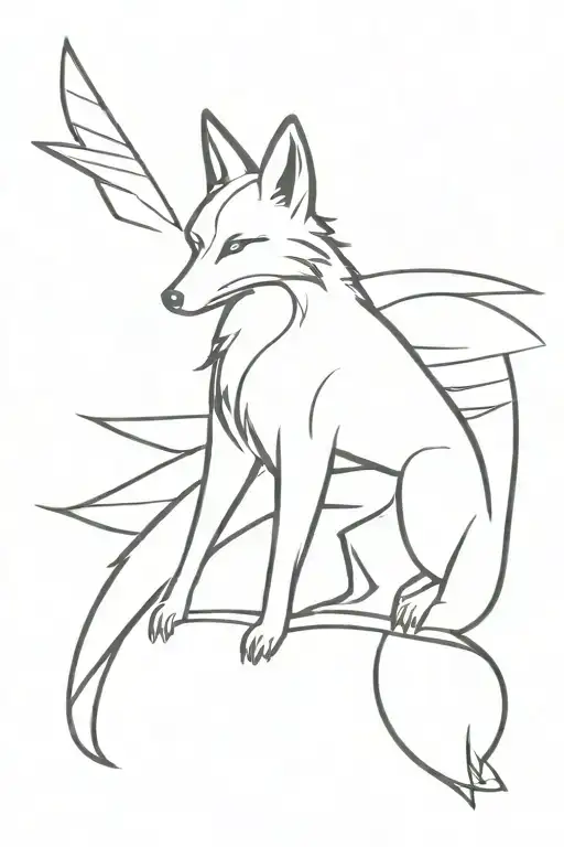 fox with a 18 wheeler and angle wings tattoo design idea