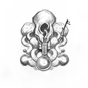 A sketch-style tattoo of a shotgun and rifle crossed over each other, with bullet casings and smoke swirling around tattoo design idea