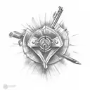 A sketch-style tattoo of a shotgun and rifle crossed over each other, with bullet casings and smoke swirling around tattoo design idea