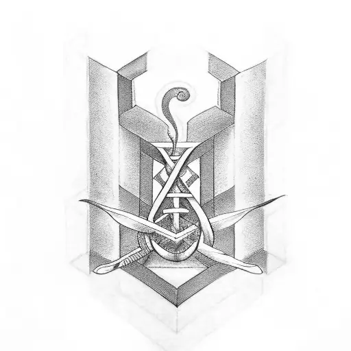 long narrow black and grey spine tattoo with the greek key and the words "to whatever end" tattoo design idea
