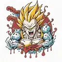 majin vegeta dragon ball colored dripping blood tattoo design idea