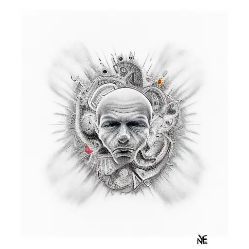 A surrealistic artwork depicting the importance of mental health in a family setting tattoo design idea