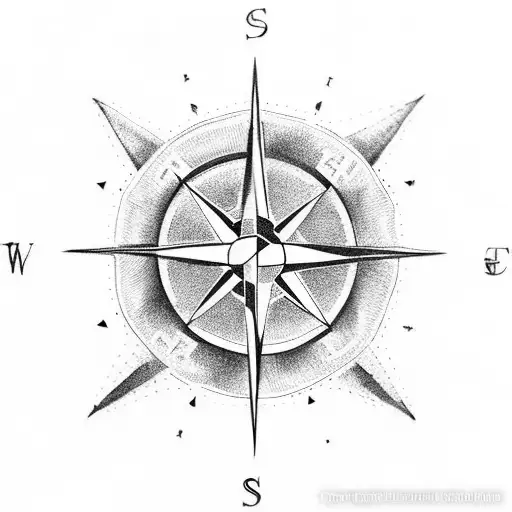 A dotwork tattoo of a compass with the initials of your passed family members, representing their guidance and protection. tattoo design idea