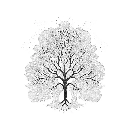 A delicate blackwork tattoo of a tree with roots symbolizing the strength and resilience of your family's mental health. tattoo design idea