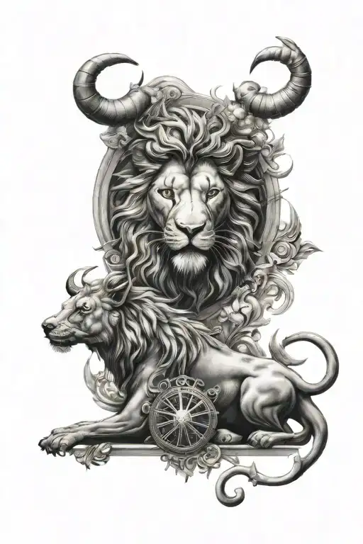 Scorpio bull and lion fortune card tattoo design idea