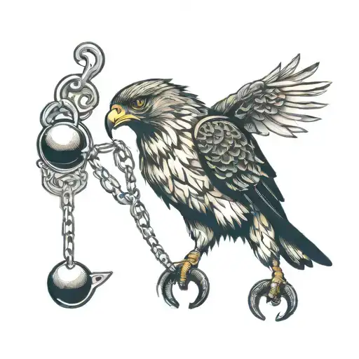 hawk with ball and chain on leg tattoo tattoo design idea