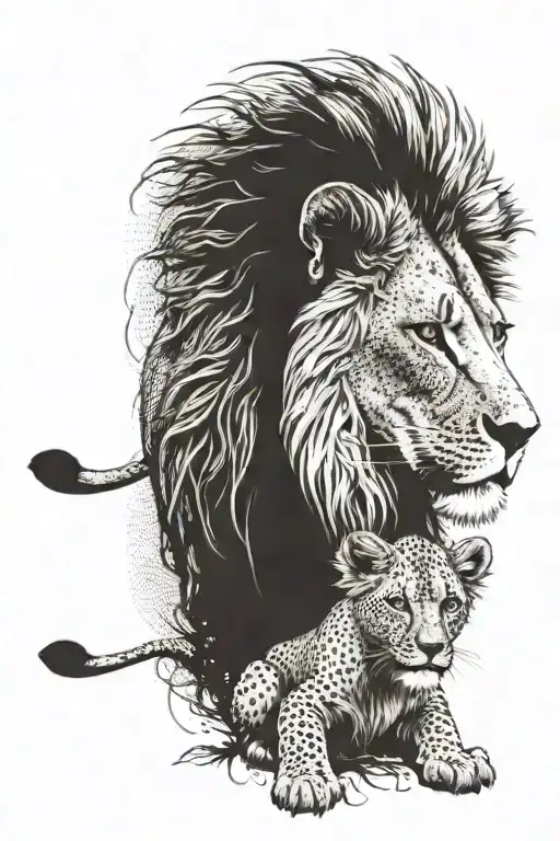 lion lioness and cub tattoo design idea
