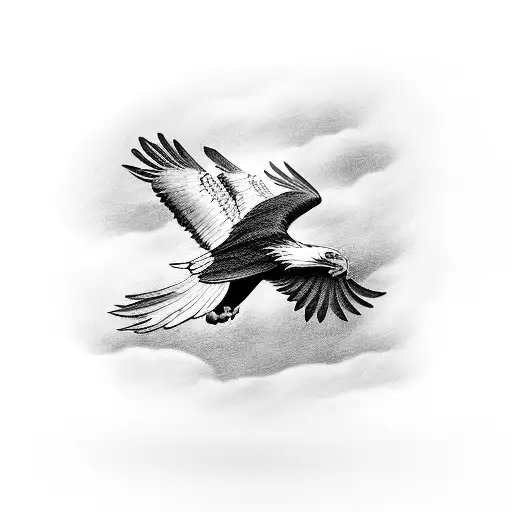 A black-grey tattoo of a majestic eagle soaring above a field of barley tattoo design idea