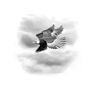 A black-grey tattoo of a majestic eagle soaring above a field of barley tattoo design idea