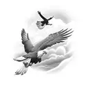 A black-grey tattoo of a majestic eagle soaring above a field of barley tattoo design idea