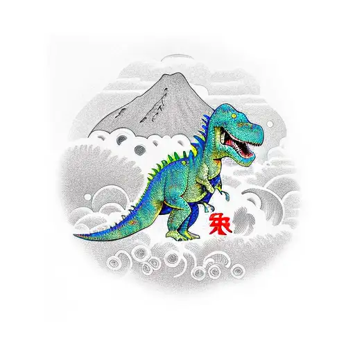dinosaur 90 cartoon stile with kids toy theme  with the name "Samantha" on the bottom tattoo design idea