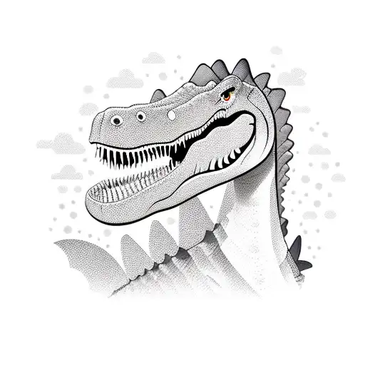 dinosaur 90 cartoon stile with the name "Samantha" on the bottom tattoo design idea