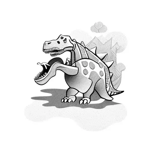 dinosaur 90 cartoon stile with kids toy theme  with the name "Samantha" on the bottom tattoo design idea