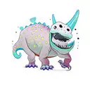 dinosaur 90 cartoon stile with the name "Samantha" on the bottom tattoo design idea