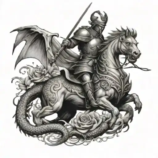 Saint George killing the dragon Asian tattoo design idea