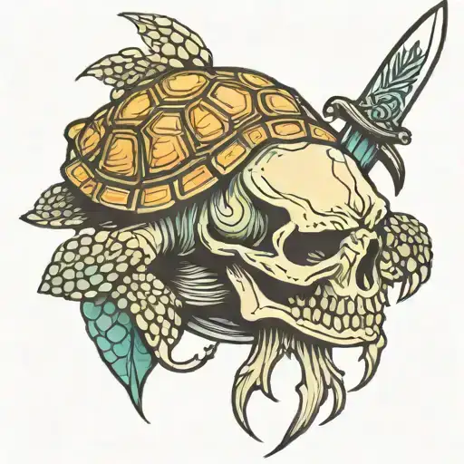 turtle skull knife tattoo design idea