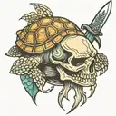 turtle skull knife tattoo design idea