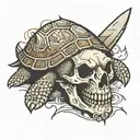 turtle skull knife tattoo design idea