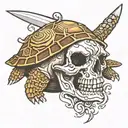 turtle skull knife tattoo design idea