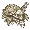 turtle skull knife tattoo design idea