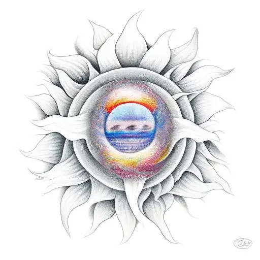 Half the sun then the other half flowers shaping the other half tattoo design idea