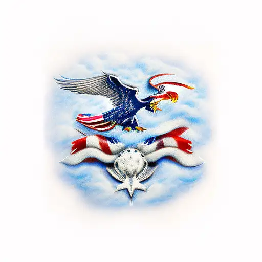 Revolutionary War Eagle with bright red, white and blue tattoo design idea