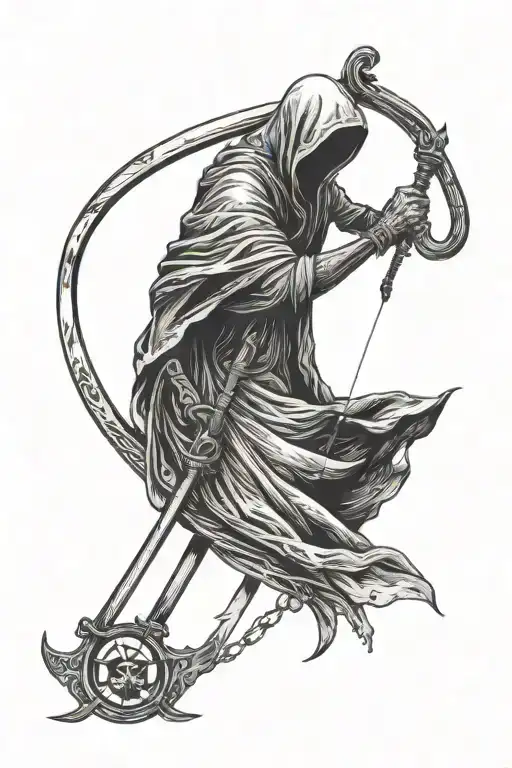 Reaper holding scythe memento mori tattoo design idea