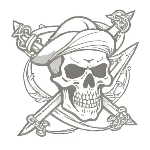 Pirate skull with crossing swords simple tattoo design idea