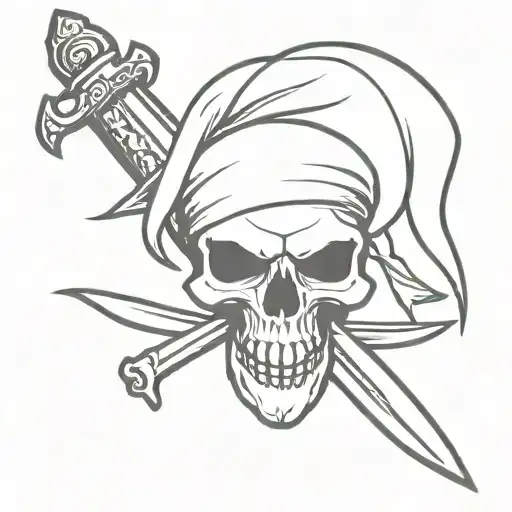 Pirate skull with crossing swords simple no hat tattoo design idea