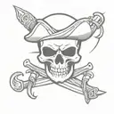 Pirate skull with crossing swords simple tattoo design idea