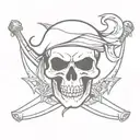 Pirate skull with crossing swords simple tattoo design idea