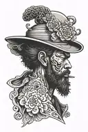 afro samurai with beard and hat that hides eyes tattoo design idea