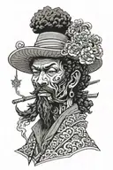 afro samurai with beard and hat that hides eyes tattoo design idea
