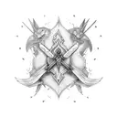 symmetrical longsword with old booksites flying all over tattoo design idea